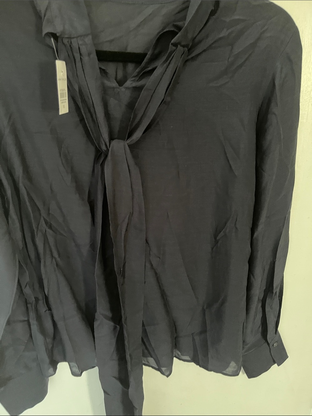 Ann Taylor xs dark navy aka “night sky” bow blouse